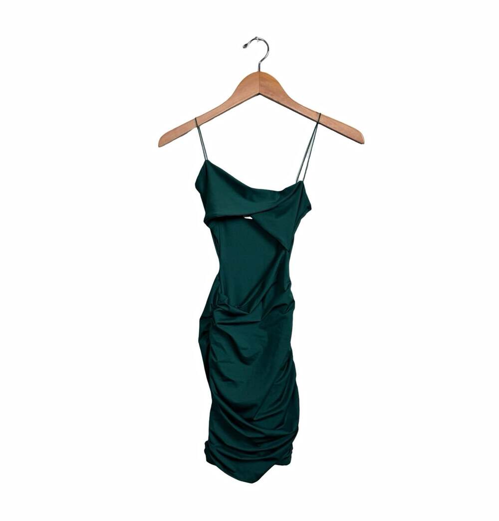 Oh Polly Green Ruched Cowl Neck Strappy Midi Bodycon Dress Size US 2